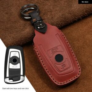 クレイジーホースレザーカーキーケース BMW F20 F30 F10 F18 F22 F01 X3 X4 F06 F02 M3 M5 キー チェーン リモコン シェルカバー - 2 Button Red