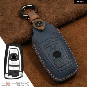 クレイジーホースレザーカーキーケース BMW F20 F30 F10 F18 F22 F01 X3 X4 F06 F02 M3 M5 キー チェーン リモコン シェルカバー - 3 Button Blue