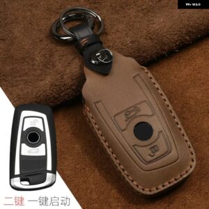 クレイジーホースレザーカーキーケース BMW F20 F30 F10 F18 F22 F01 X3 X4 F06 F02 M3 M5 キー チェーン リモコン シェルカバー - 2 Button Brown
