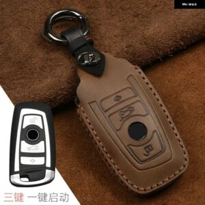 クレイジーホースレザーカーキーケース BMW F20 F30 F10 F18 F22 F01 X3 X4 F06 F02 M3 M5 キー チェーン リモコン シェルカバー - 3 Button Brown