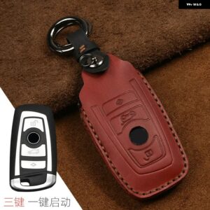 クレイジーホースレザーカーキーケース BMW F20 F30 F10 F18 F22 F01 X3 X4 F06 F02 M3 M5 キー チェーン リモコン シェルカバー - 3 Button Red
