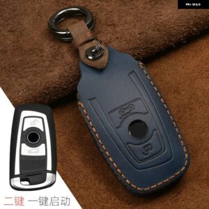 クレイジーホースレザーカーキーケース BMW F20 F30 F10 F18 F22 F01 X3 X4 F06 F02 M3 M5 キー チェーン リモコン シェルカバー - 2 Button Blue