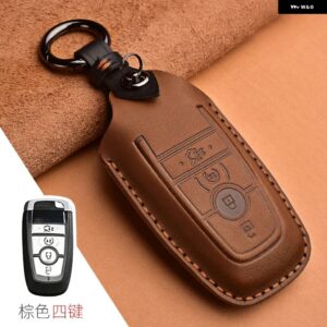 クレイジーホースレザーカーキーケース フォード マスタング 2018 エコスポーツ リモートフォブ シェルカバー キーバッグ キー チェーン 自動車アクセサリー - 4 Button Brown A