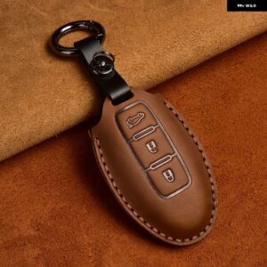 クレイジーホースレザーカーキーケース インフィニティ EX35 FX35 FX50 M56 G35 G37 JX35 QX50 QX60 QX80 日産 キー チェーン バッグ カバー - 3 Button Brown B