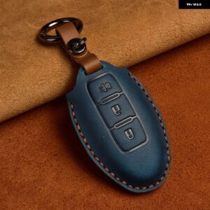 クレイジーホースレザーカーキーケース インフィニティ EX35 FX35 FX50 M56 G35 G37 JX35 QX50 QX60 QX80 日産 キー チェーン バッグ カバー - 3 Button Blue C