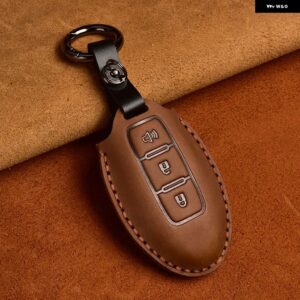 クレイジーホースレザーカーキーケース インフィニティ EX35 FX35 FX50 M56 G35 G37 JX35 QX50 QX60 QX80 日産 キー チェーン バッグ カバー - 3 Button Brown C