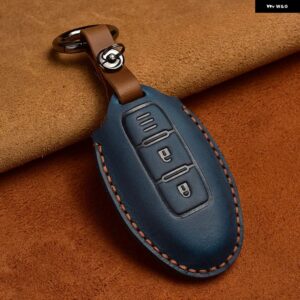 クレイジーホースレザーカーキーケース インフィニティ EX35 FX35 FX50 M56 G35 G37 JX35 QX50 QX60 QX80 日産 キー チェーン バッグ カバー - 2 Button Blue A
