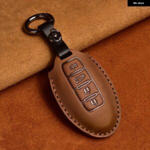 クレイジーホースレザーカーキーケース インフィニティ EX35 FX35 FX50 M56 G35 G37 JX35 QX50 QX60 QX80 日産 キー チェーン バッグ カバー - 4 Button Brown