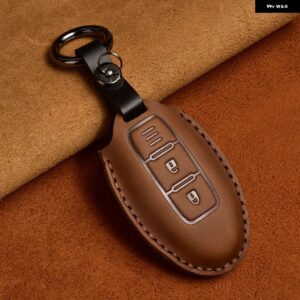 クレイジーホースレザーカーキーケース インフィニティ EX35 FX35 FX50 M56 G35 G37 JX35 QX50 QX60 QX80 日産 キー チェーン バッグ カバー - 2 Button Brown A