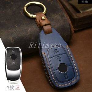 レザー製車用リモートキーケースカバー シェル メルセデス ベンツ A C E S G クラス GLC CLE CLA W177 W205 W213 W222 X167 プロテクター ホルダー - blue