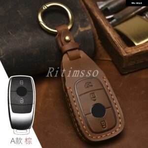 レザー製車用リモートキーケースカバー シェル メルセデス ベンツ A C E S G クラス GLC CLE CLA W177 W205 W213 W222 X167 プロテクター ホルダー - brown