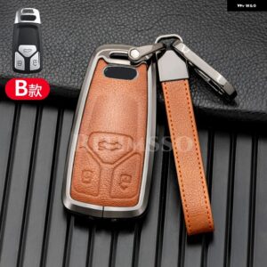 合金 +レザーカーキーカバー ケースシェル アウディ A6 A5 Q7 S4 S5 A4 B9 Q7 A4L 4M TT TTS RS 8S 2016 2017 2018アクセサリー - Grey Brown