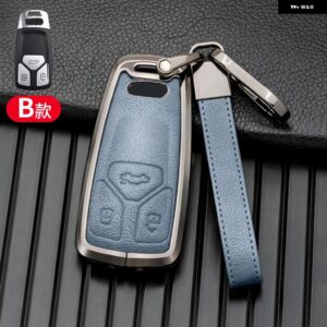 合金 +レザーカーキーカバー ケースシェル アウディ A6 A5 Q7 S4 S5 A4 B9 Q7 A4L 4M TT TTS RS 8S 2016 2017 2018アクセサリー - Grey Blue