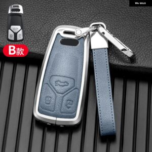 合金 +レザーカーキーカバー ケースシェル アウディ A6 A5 Q7 S4 S5 A4 B9 Q7 A4L 4M TT TTS RS 8S 2016 2017 2018アクセサリー - Silver Blue