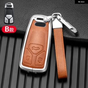 合金 +レザーカーキーカバー ケースシェル アウディ A6 A5 Q7 S4 S5 A4 B9 Q7 A4L 4M TT TTS RS 8S 2016 2017 2018アクセサリー - Silver Brown