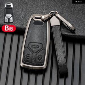 合金 +レザーカーキーカバー ケースシェル アウディ A6 A5 Q7 S4 S5 A4 B9 Q7 A4L 4M TT TTS RS 8S 2016 2017 2018アクセサリー - Grey Black