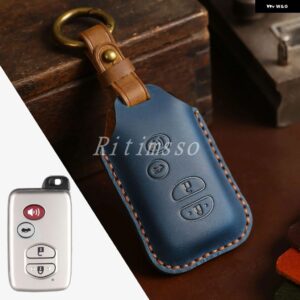 レザーカーキーフォブカバー 2010 - 15 トヨタ プリウス リモートケーススキン - 4 Btn Blue Key B