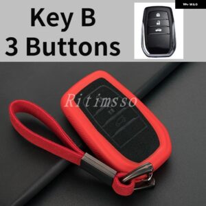 TPU+レザー 車用キーケース カバー シェル トヨタ 86 アルファード ヴェルファイア プレビア RAV4 ハイラックス フォーチュナー ランドクルーザー イノーバ - 3 Btn Red Key B