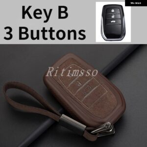 TPU+レザー 車用キーケース カバー シェル トヨタ 86 アルファード ヴェルファイア プレビア RAV4 ハイラックス フォーチュナー ランドクルーザー イノーバ - 3 Btn Brown Key B