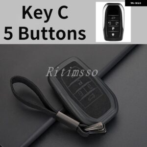 TPU+レザー 車用キーケース カバー シェル トヨタ 86 アルファード ヴェルファイア プレビア RAV4 ハイラックス フォーチュナー ランドクルーザー イノーバ - 5 Btn Black Key C