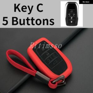 TPU+レザー 車用キーケース カバー シェル トヨタ 86 アルファード ヴェルファイア プレビア RAV4 ハイラックス フォーチュナー ランドクルーザー イノーバ - 5 Btn Red Key C