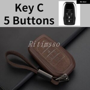 TPU+レザー 車用キーケース カバー シェル トヨタ 86 アルファード ヴェルファイア プレビア RAV4 ハイラックス フォーチュナー ランドクルーザー イノーバ - 5 Btn Brown Key C