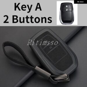 TPU+レザー 車用キーケース カバー シェル トヨタ 86 アルファード ヴェルファイア プレビア RAV4 ハイラックス フォーチュナー ランドクルーザー イノーバ - 2 Btn Black Key A