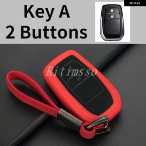 TPU+レザー 車用キーケース カバー シェル トヨタ 86 アルファード ヴェルファイア プレビア RAV4 ハイラックス フォーチュナー ランドクルーザー イノーバ - 2 Btn Red Key A