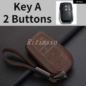 TPU+レザー 車用キーケース カバー シェル トヨタ 86 アルファード ヴェルファイア プレビア RAV4 ハイラックス フォーチュナー ランドクルーザー イノーバ - 2 Btn Brown Key A