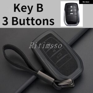 TPU+レザー 車用キーケース カバー シェル トヨタ 86 アルファード ヴェルファイア プレビア RAV4 ハイラックス フォーチュナー ランドクルーザー イノーバ - 3 Btn Black Key B