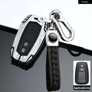 金属 製車用リモートキーケースカバー シェルフォブ トヨタ カローラ プリウス カムリ CHR C-HR RAV4 アルティス ランドクルーザー プラド キーレス - 2Btn Silver Keychain