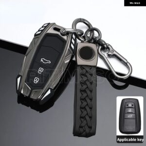 金属 製車用リモートキーケースカバー シェルフォブ トヨタ カローラ プリウス カムリ CHR C-HR RAV4 アルティス ランドクルーザー プラド キーレス - 3 Btn Grey Keychain