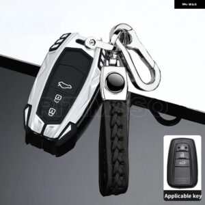 金属 製車用リモートキーケースカバー シェルフォブ トヨタ カローラ プリウス カムリ CHR C-HR RAV4 アルティス ランドクルーザー プラド キーレス - 3Btn Silver Keychain