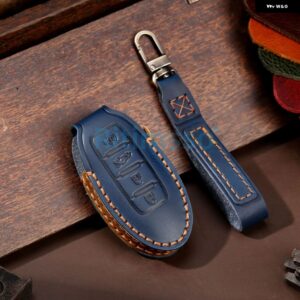 レザーカーキーケース カバー 日産 インフィニティQX50 Q50Lカー ホルダー シェルカー スタイリング アクセサリー - 4 Btns Blue B