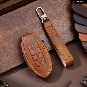 レザーカーキーケース カバー 日産 インフィニティQX50 Q50Lカー ホルダー シェルカー スタイリング アクセサリー - 5 Btns Brown C