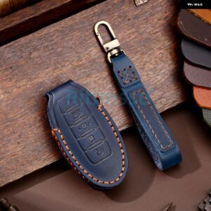 レザーカーキーケース カバー 日産 インフィニティQX50 Q50Lカー ホルダー シェルカー スタイリング アクセサリー - 5 Btns Blue C