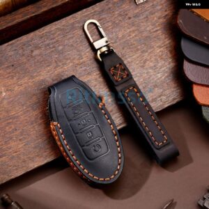 レザーカーキーケース カバー 日産 インフィニティQX50 Q50Lカー ホルダー シェルカー スタイリング アクセサリー - 5 Btns BlacK C