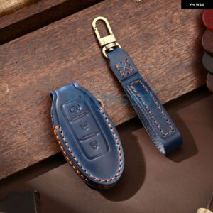 レザーカーキーケース カバー 日産 インフィニティQX50 Q50Lカー ホルダー シェルカー スタイリング アクセサリー - 3 Btns Blue A