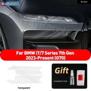 2枚入り 車用 ヘッドライト フィルム クリアスモークブラック TPU ステッカー BMW 7シリーズ 2023 I7 G70 2024 アクセサリー - Transparent