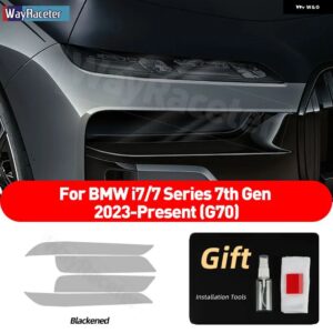 2枚入り 車用 ヘッドライト フィルム クリアスモークブラック TPU ステッカー BMW 7シリーズ 2023 I7 G70 2024 アクセサリー - Smoked black