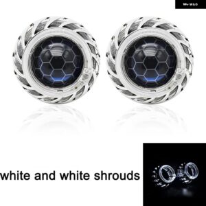 2.5インチ ブルー ハニカム バイ キセノン HID プロジェクターレンズ ファイアホイール エンジェルアイ シュラウド 付き H1 H4 H7 カー アセンブリ - WHITE WHITE KIT