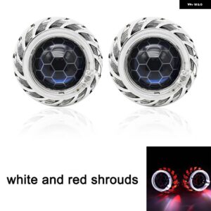 2.5インチ ブルー ハニカム バイ キセノン HID プロジェクターレンズ ファイアホイール エンジェルアイ シュラウド 付き H1 H4 H7 カー アセンブリ - WHITE RED KIT
