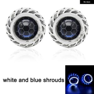 2.5インチ ブルー ハニカム バイ キセノン HID プロジェクターレンズ ファイアホイール エンジェルアイ シュラウド 付き H1 H4 H7 カー アセンブリ - WHITE BLUE KIT