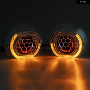 2.5インチプロジェクターバイ キセノン レンズ 車用 ヘッドライト スポーツLED エンジェルアイズ DRLマスク付きホワイトイエローシグナルターンH4 H7カー - Yellow