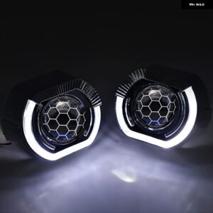 2.5インチプロジェクターバイ キセノン レンズ 車用 ヘッドライト スポーツLED エンジェルアイズ DRLマスク付きホワイトイエローシグナルターンH4 H7カー - WHITE