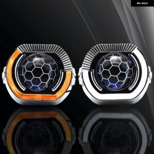 2.5インチプロジェクターバイ キセノン レンズ 車用 ヘッドライト スポーツLED エンジェルアイズ DRLマスク付きホワイトイエローシグナルターンH4 H7カー - WHITE WITH YELLOW