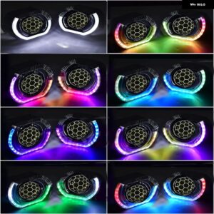 2.5インチ ヘニカム ブルー 8.1 バージョン プロジェクターレンズ スポーツ RGB アプリ コントロール エンジェルアイ シュラウド H4 H7 H1 - with rgb shrouds