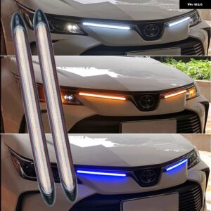 2個 車用 LED DRL デイタイム ランニングライト 防水 フレキシブルストリップ ヘッドライト シーケンシャルダイナミックフロー ウィンカー イエローライト