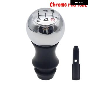 5速 ステンレス マニュアル ギア シフト ノブVTSスポーツ レバー ハンドボールマット プジョー 106 206 306 406 107 207 307 308 407 - Chrome red font