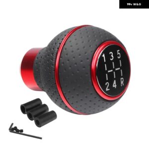5速 汎用 カー ギア シフト ノブ マニュアル トランス ミッション レザーとアルミベース 車ノブを - 5 speed red ring